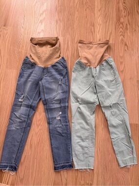 Jessica Simpson Maternity Jeans Duo in Blue Denim and Light Green
